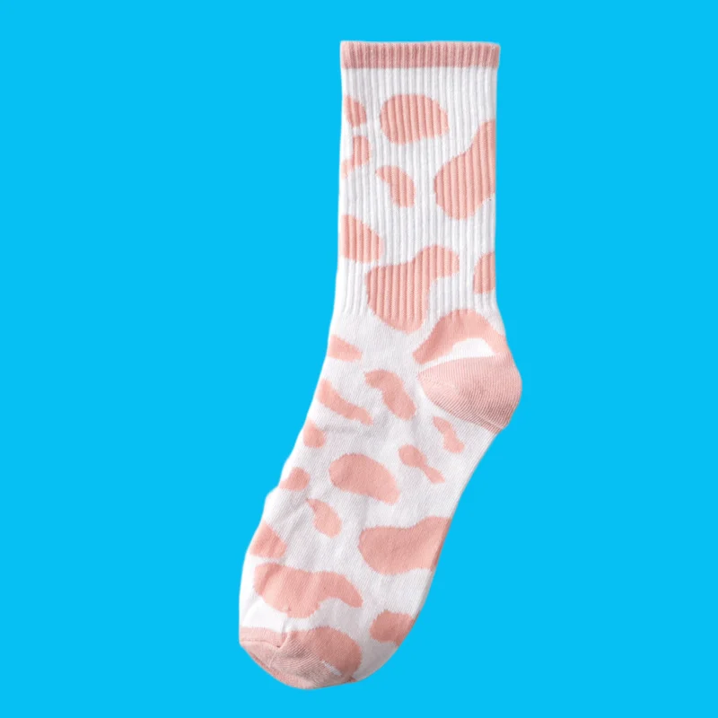 3/6 Pairs Women's Mid-tube Socks ins Trendy Cow Spots Pink College Style Japanese Korean High-tube Black and White Cotton Socks