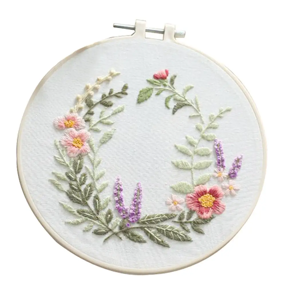 Flower Embroidery Kit Stitch Hoop Threads Pattern DIY Kits