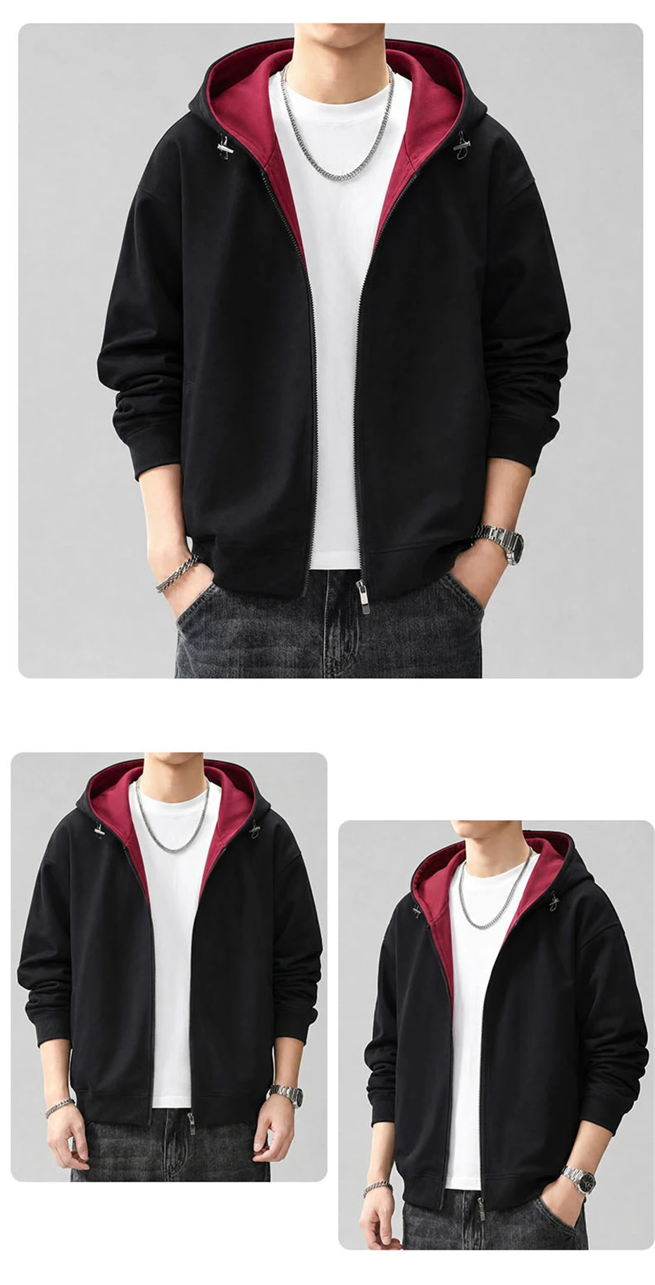 Zippered Hoodie Jacket Men 10XL 11XL Plus Size Hoodies Fashion Casual Solid Color Hoodies Male Spring Autumn