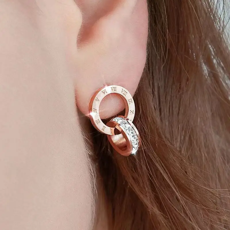 Zircon Roman Numeral Earrings For Women Stainless Steel Earrings Woman Fashion Jewelry Accessories