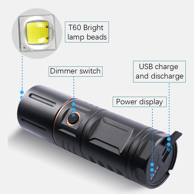 T60 strong light flashlight super bright rechargeable outdoor camping home emergency special