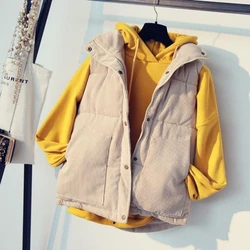 2026 New Winter Corduroy Vest Cotton Vest Women Warm Coat Turn-down Collar Zipper Sleeveless Jacket Overcoat Loose Female Waistc