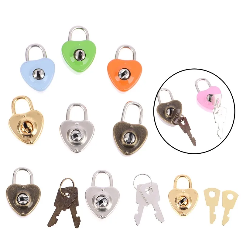 Heart Shape Padlocks Vintage Antique Style Mini Padlocks With Key Lock For Travel Wedding Jewelry Box Diary Book Suitcase