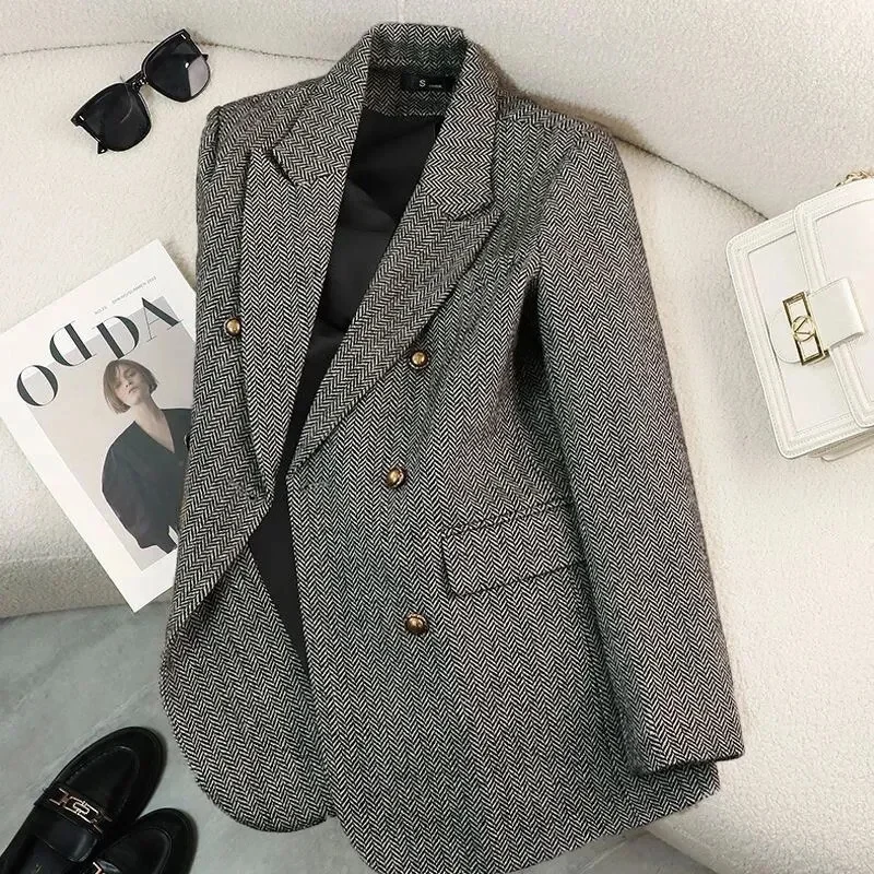 Plaid Casual Small Suit Woman 2023 Spring Loose Patchwork Color Popular All Match Design Sense Suit Coat Tide Patchwork Commute