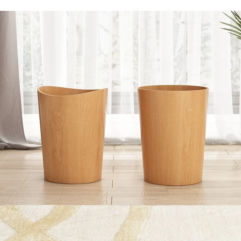 

Round Wooden Trash Can Paper Baskets Storage Bucket Simple Home Kitchen Bin Garbage Cleaning Accessories