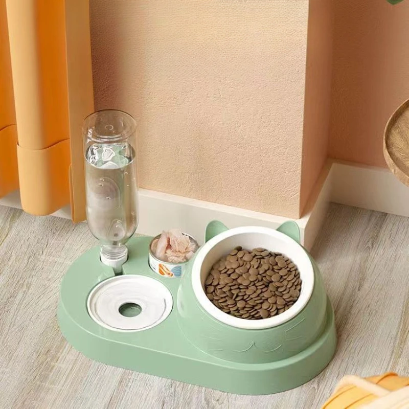 Cat Bowl Slow Food Anti-choking Automatic Drinking Anti-upset Pet Double Bowl Home Multifunction Stainless Steel Dog Feeders New