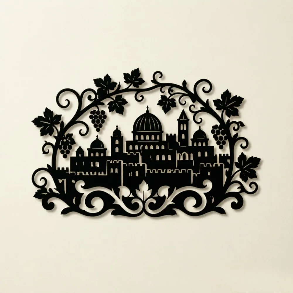 CIFBUY Iron Wall Art Jerusalem Skyline Vineyard Metal Plaque Sign Home Decor For Living Room Bedroom Office Entryway Hanging