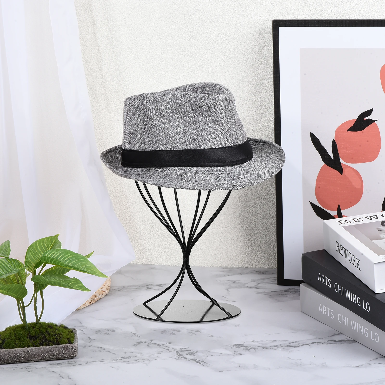 2Pcs Metal Hat Display Stand Tabletop Hat and Wig Rack Closet Holder Holder Freestanding for Baseball Cap Fedora Hat Cowboy Hat view 5