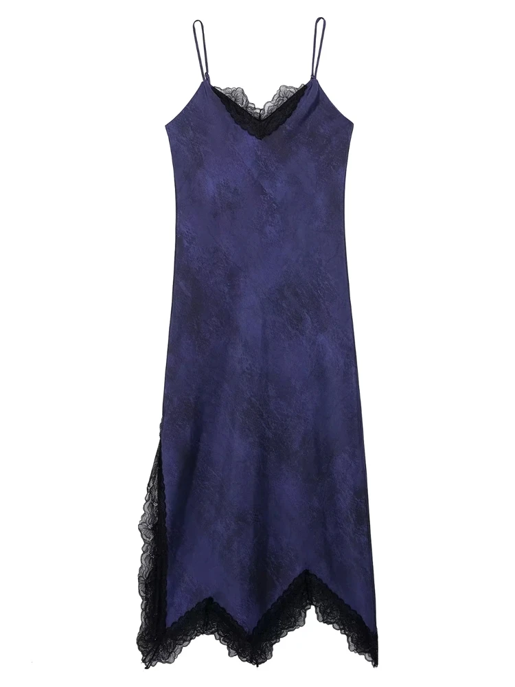 

OUROPEAN ZTATION 2025 Summer New Female Chic Dresses Midi Skirt Sophisticated Woman's V-Collar Lace Slip dress Thin Sleeveless