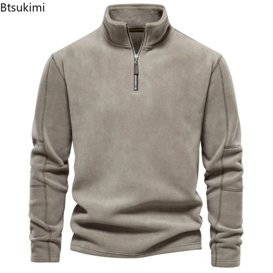 Men Clothing Autumn Winter New Long Sleeve Polar Fleece Hoodies Thicken Warm Half Zip Stand Collar Pullover Sweatshirts for Men