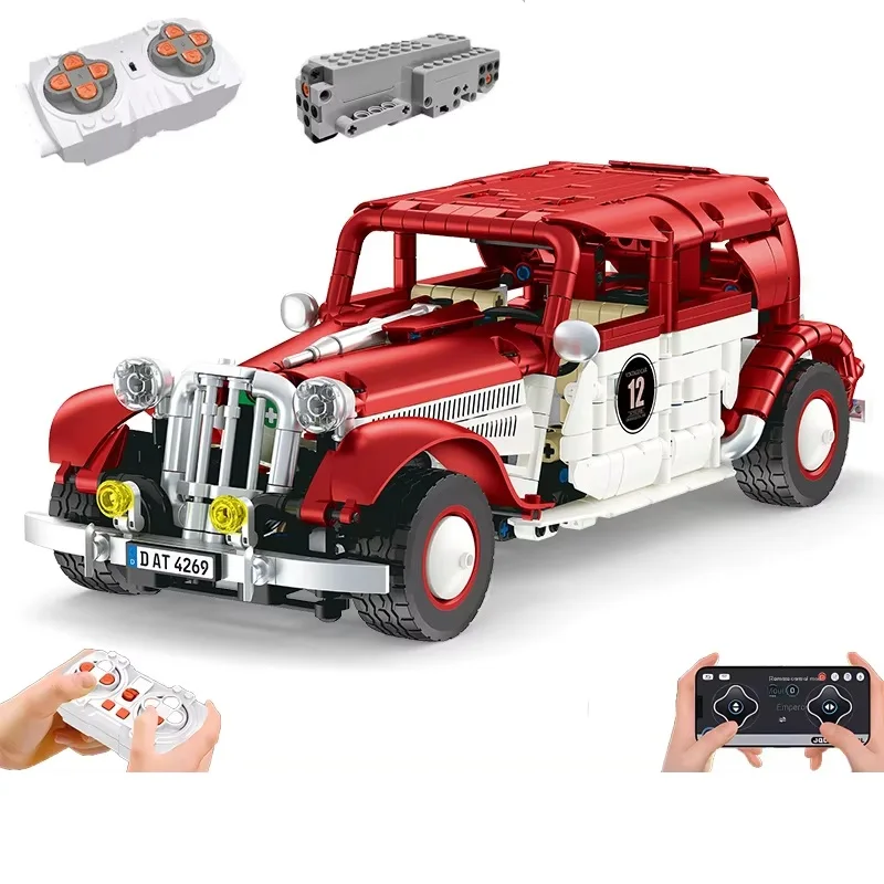 Blocs de construction en briques techniques RC/APP, voitures Vintage classiques, modèle MOC, jouets à assembler pour garçons, ensemble de cadeaux d'anniversaire, 916 pièces