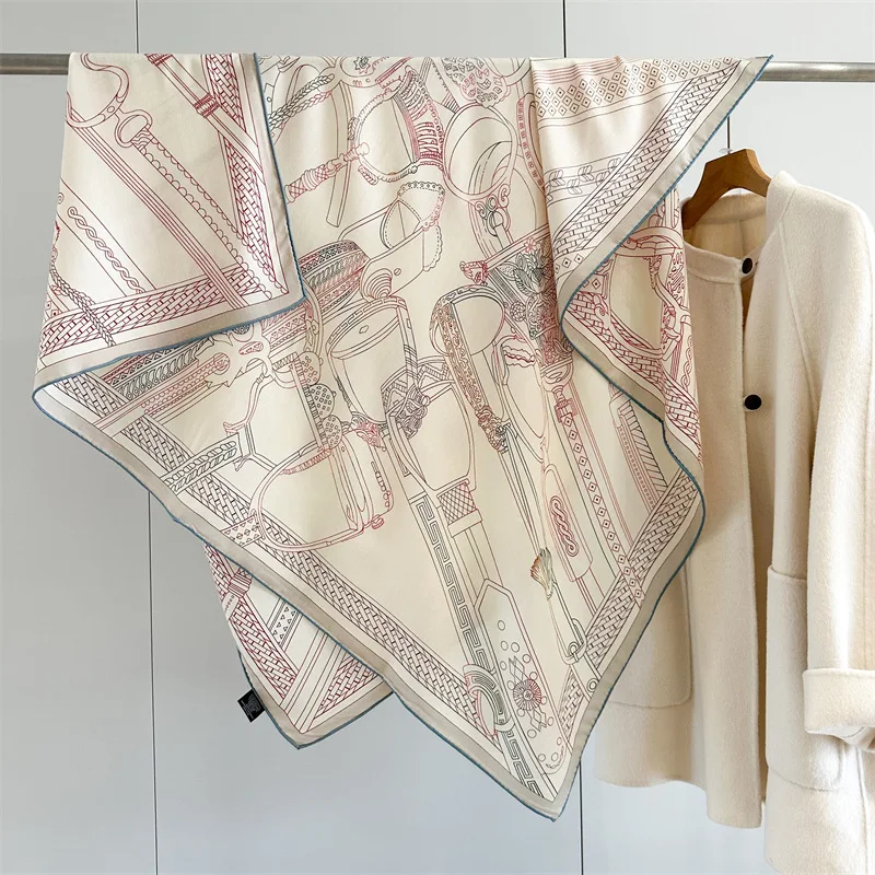 

Two Faced Winter Scarf Women Large Shawls Silk Wool Hand-rolled Edge Scarves Square Bandanas Shawls Christmas Lover Gift