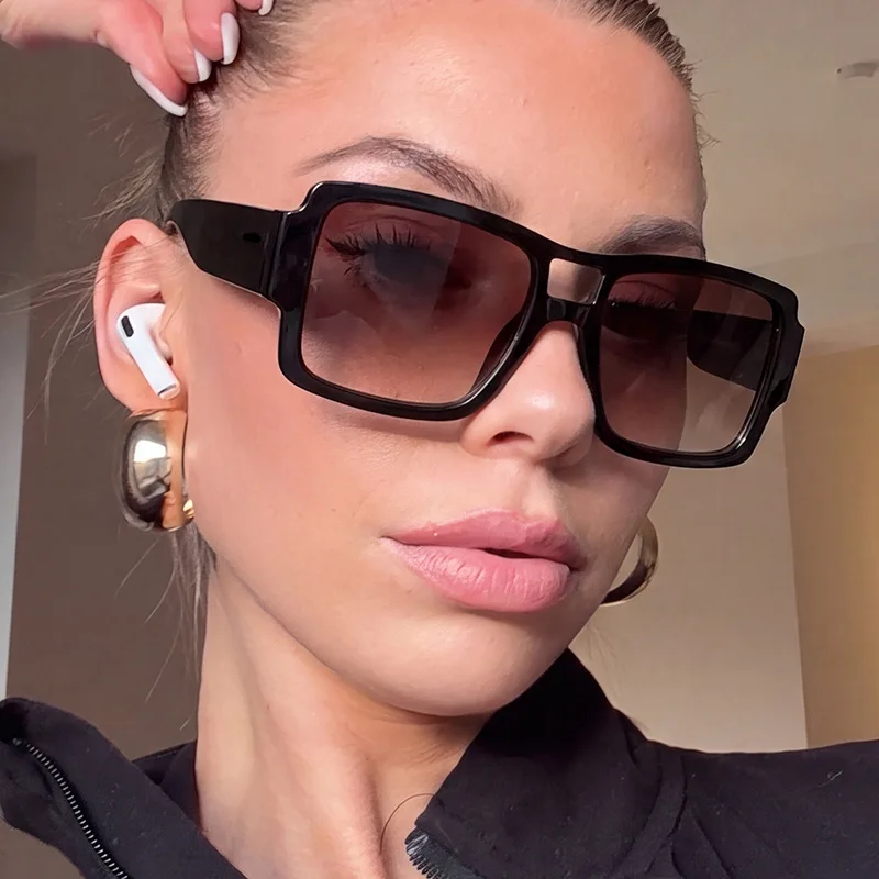 Women Oversized Square Sunglasses Men Y2K Retro Double Bridge Gradient Shades UV400 Protection PC Frame Hip Hop Fashion Eyewear