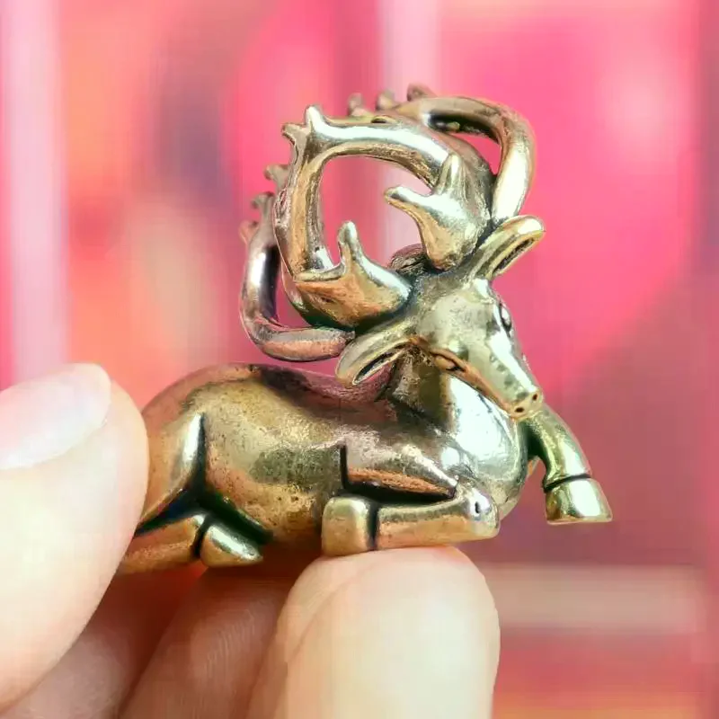 Solid Brass Elk Figurines Retro Animal Moose Small Statue Desk Ornament Tea Pet Table Decorations Crafts Accessories Child Gifts