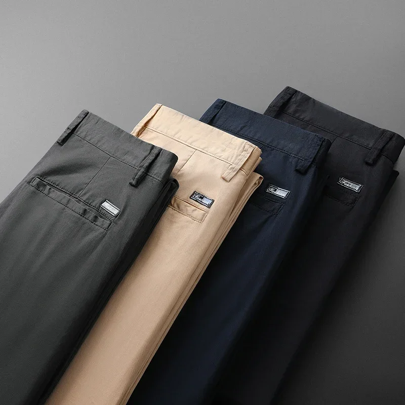 Pantaloni casual da lavoro nuovi da uomo in cotone 98% Pantaloni slim elastici dritti sottili Pantaloni comodi da uomo alla moda Nero Grigio Cachi