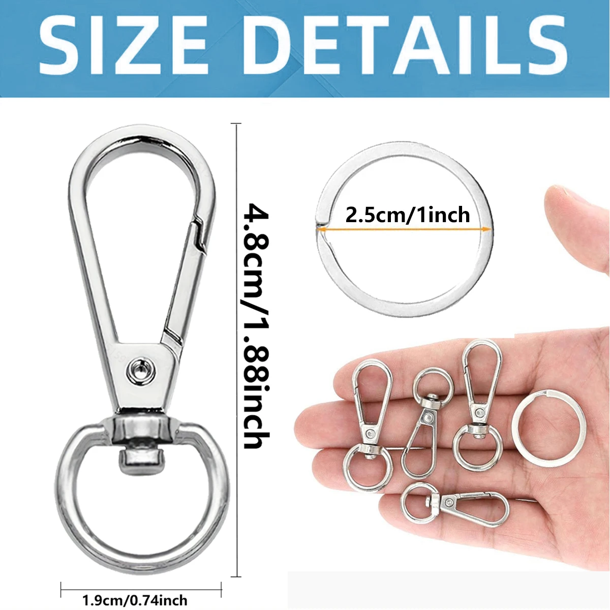 30 Rotating Buckle & Flat Key Ring, Men's Keychain, Zinc Alloy Dog Buckle, DIY Keychain, Universal Adjustable Buckle. For Han