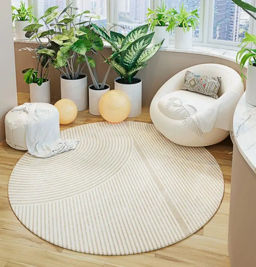 Modern Light Luxury Creamy Round Carpets Living Room Sofa Coffee Tables Rug Home Decoration Bedroom Carpet Non-slip Bath Mats