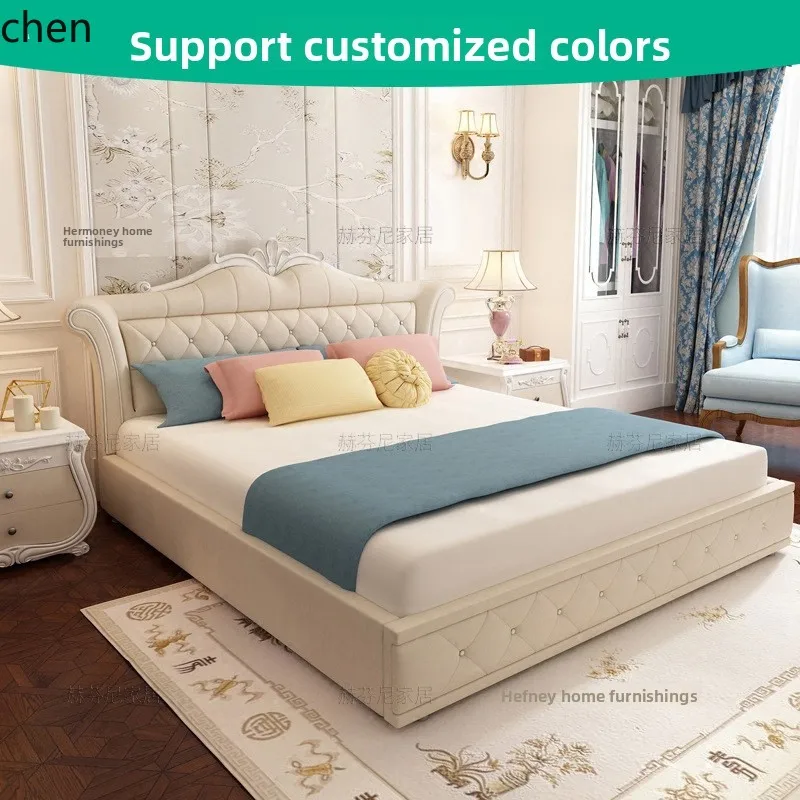 HT Princess Fabric Bed Simple Modern Pink Bedroom Bed Double