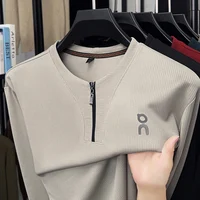 2025 otoño superventas moda masculina Simple Casual versátil cremallera medio cárdigan suéter de manga larga Top camiseta
