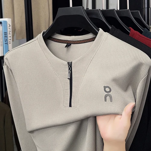 2025 otoño superventas moda masculina Simple Casual versátil cremallera medio cárdigan suéter de manga larga Top camiseta