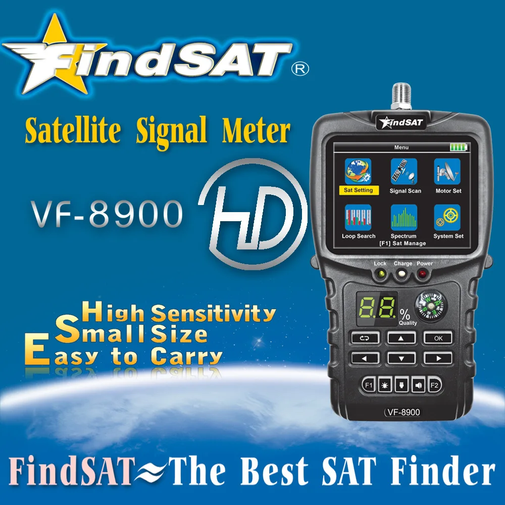 

FindSAT VF-8900 High Definition Star Finder Meter Satellite TV Receiver DVB-S2 with Flashlight Compass VS V8 Finder Pro 2 WS6933