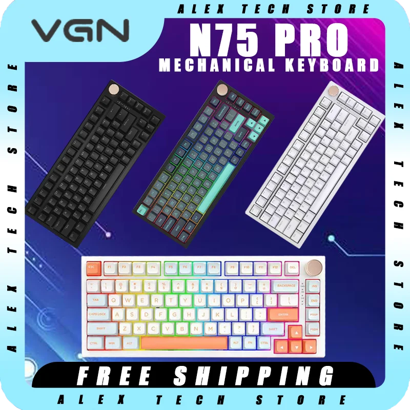 

VGN N75 Pro Mechanical Keyboard Aluminum Alloy Knob Tri-mode Bluetooth Wireless 2.4g 82 Keys Hot Swap 75% Layout Pc Accessories