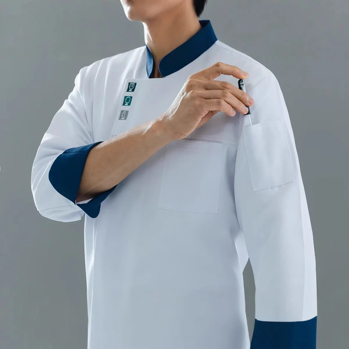 Chef Overalls Men's Long-sleeved Dining Breakfast Canteen Restaurant Sushi Hotel Kitchen White Overalls