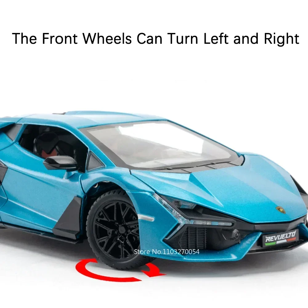 Revuelto – jouets SCV12, modèle de voiture en alliage moulé sous pression, scars de sport, son et lumière, traction arrière, 4 portes ouvertes, corps métallique, ornement de pneu en caoutchouc, 1:24