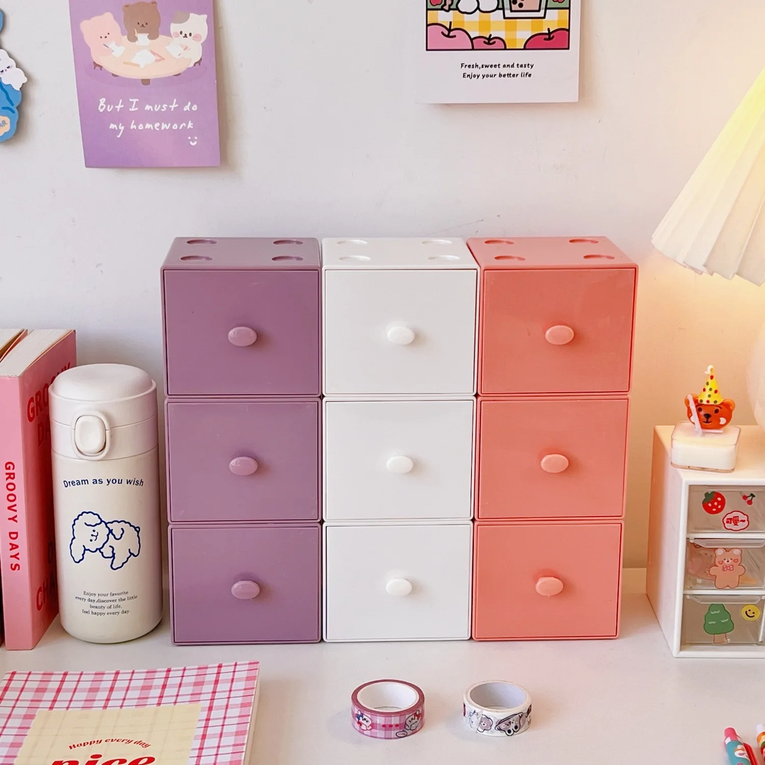 Combined Mini Desktop PP Storage Box Macaron Korean Girls Cosmetic Jewelry Storage Square Box