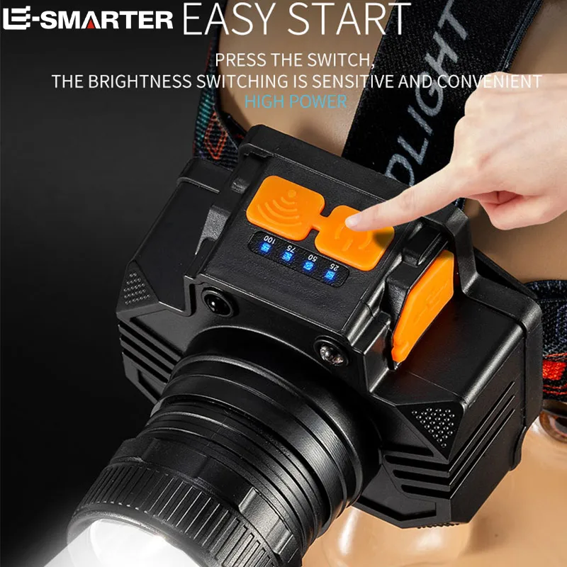 Rechargeable Portable Flashlight Induction/No Induction LED Headlamp Camping Fishing Adventure Headlight 3Modes Built-in Battery