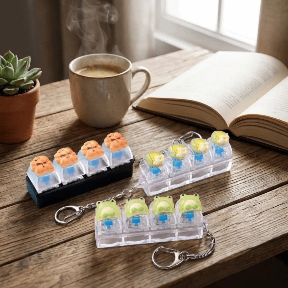 Cute 4 Key Fidget Keychain Pressable Mini Mini Keyboard Pendant Biscuit Animals Cartoon Push Button Gifts For Kids