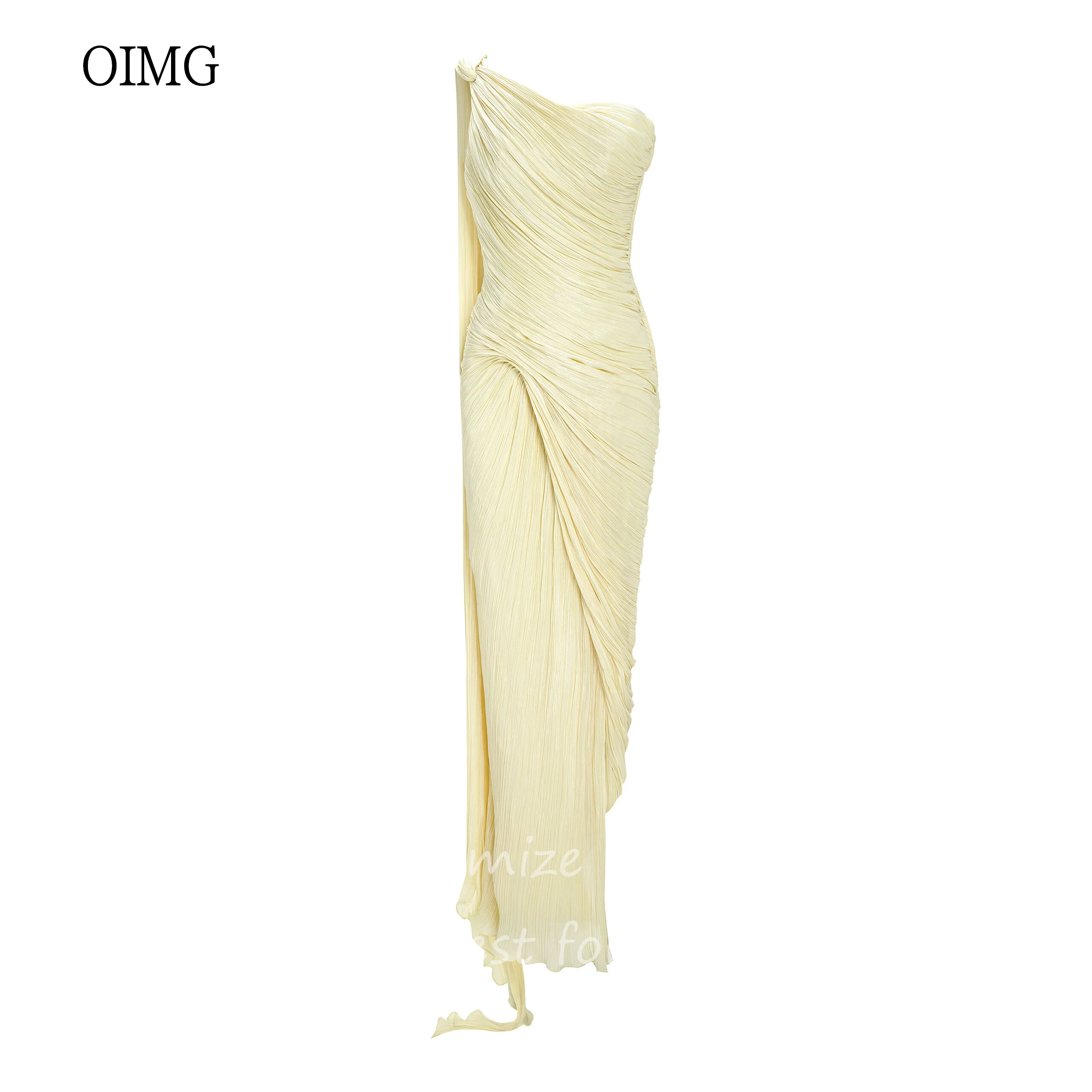 OIMG Chic Yellow One Shoulder Mermaid Prom Gowns Backless Pleated Formal Party Gown Floor Length Evening Dress Customized