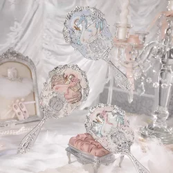 Flower Knows Swan Ballet Series Hand Holding Mirror 3 Types Exquisite Relief Makeup Tools Blue Pink Ladies HD Makeup Mirror