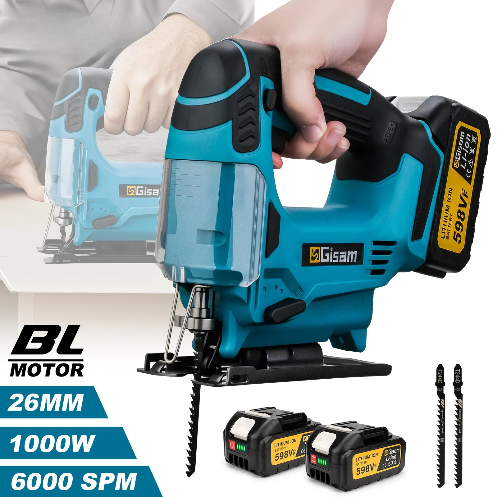 Brushless Electric Jig Saw 26mm 6000SPM Jigsaw Adjustable Blade Variable Speed Woodworking Power Tool For makita 18v battery pin