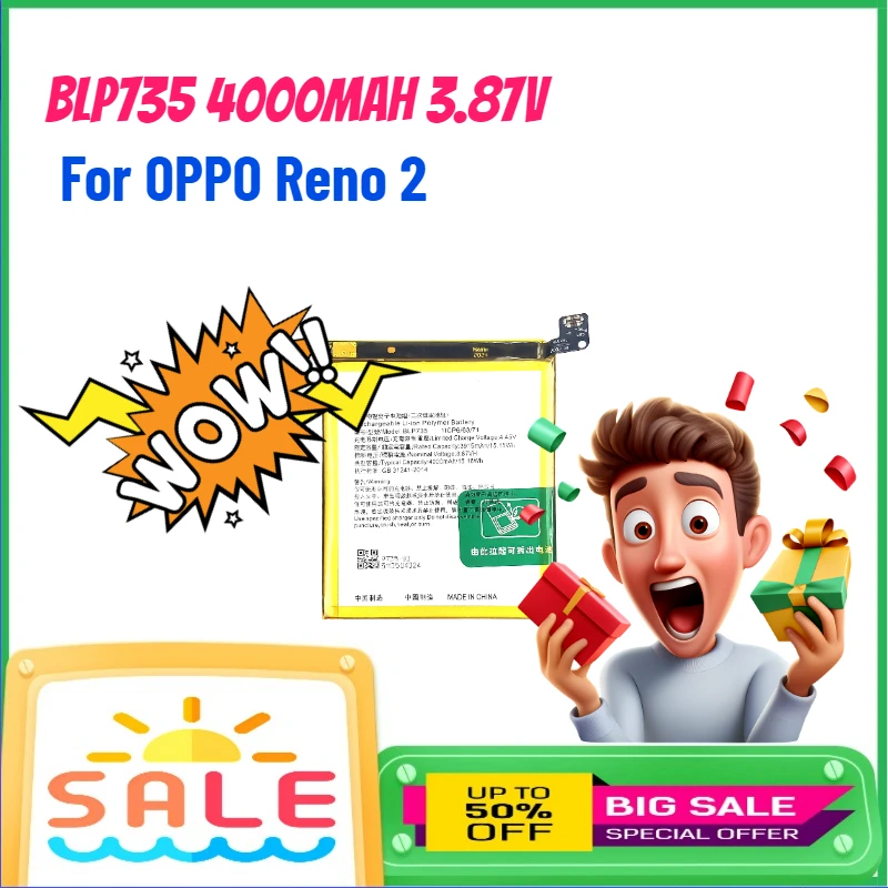 BLP735 4000mAh 3.87V High Quality Phone Battery for OPPO Reno 2 Replacement Battery+ Free Tools