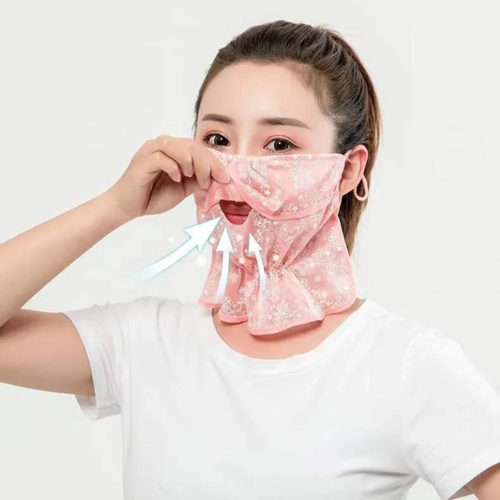 Hot Sale Anti-UV Lace Sunscreen Mask Breathable Ear Cord Scarves Mask Dust-proof Hanging Ear Face Veil Cycling Driving