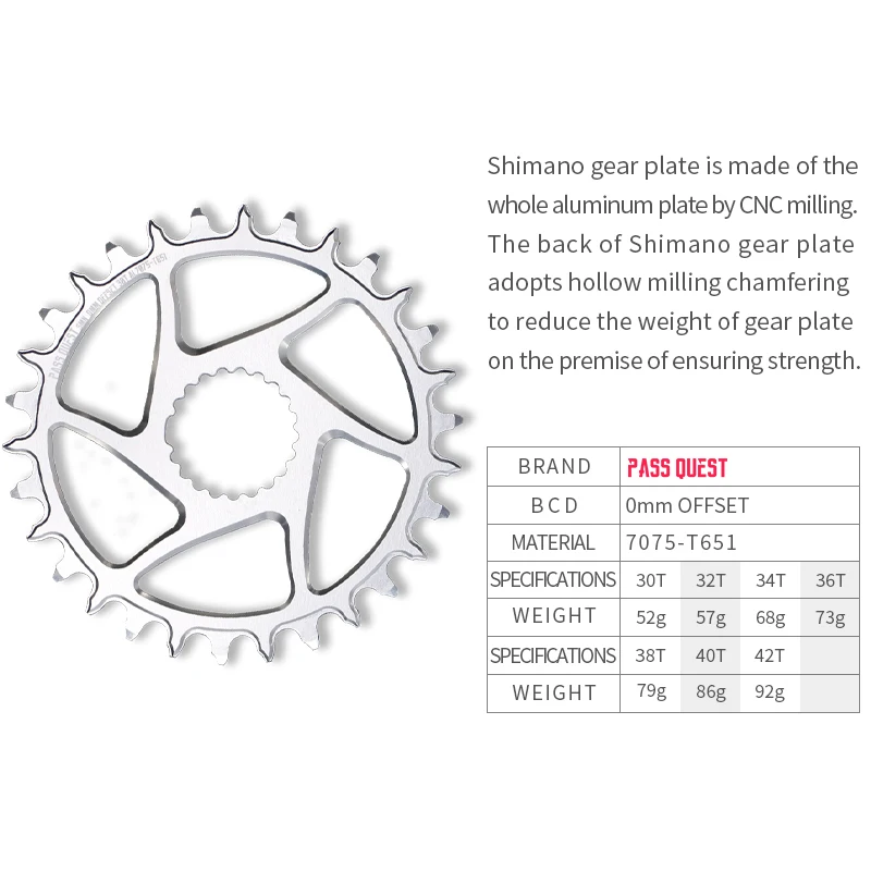 PASS QUEST 0mm Offset for Shimano M7100 M8100 M9100 9120 BOOST Direct Mount Crank 30T 32T 34T 36T 38T 40T Bicycle Chainring