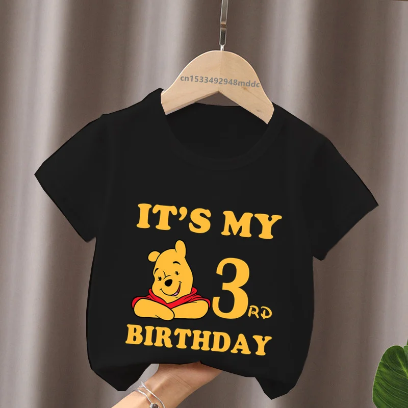 It\'s My 1 2 3 4 5 6 7 8 9 Years Birthday Boys Girls T shirt Winnie the Pooh Print Cute Bear Kids Clothes Baby Children T-Shirts