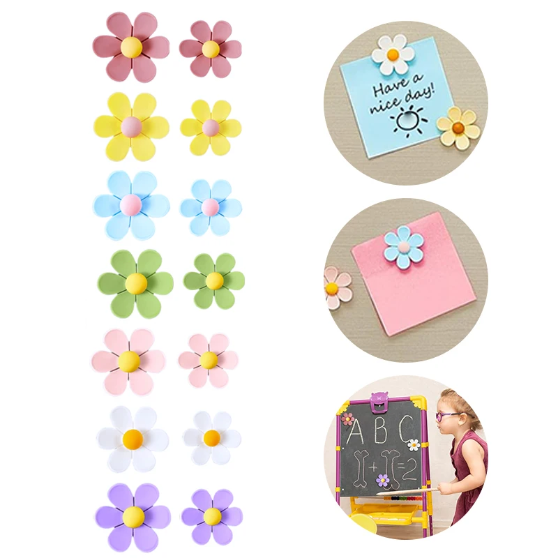 14 Pcs Colorful Six Petal Flower Refrigerator Sticker Photo Wall Fixed Magnetic Decals Black White Board Home Decoration