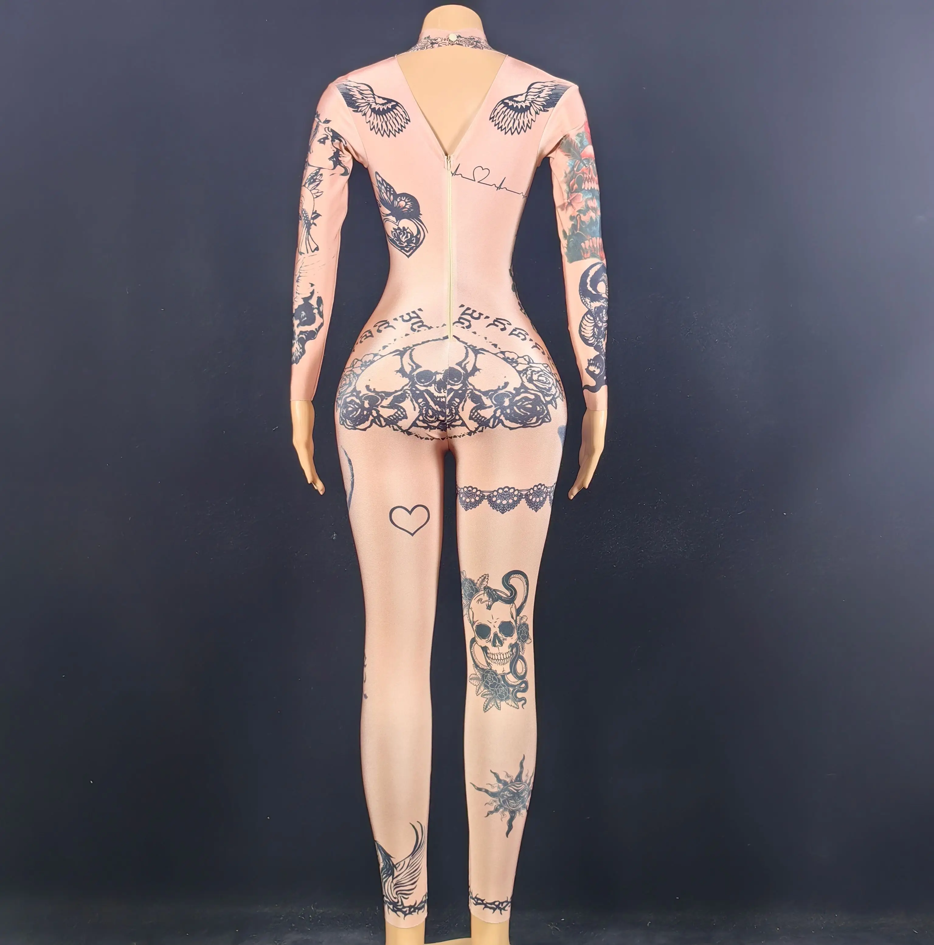 Mono Sexy con estampado 3D de tatuaje desnudo para mujer, traje de fiesta para club nocturno, ropa de escenario, ropa de actuación para bailarina y cantante, celebración