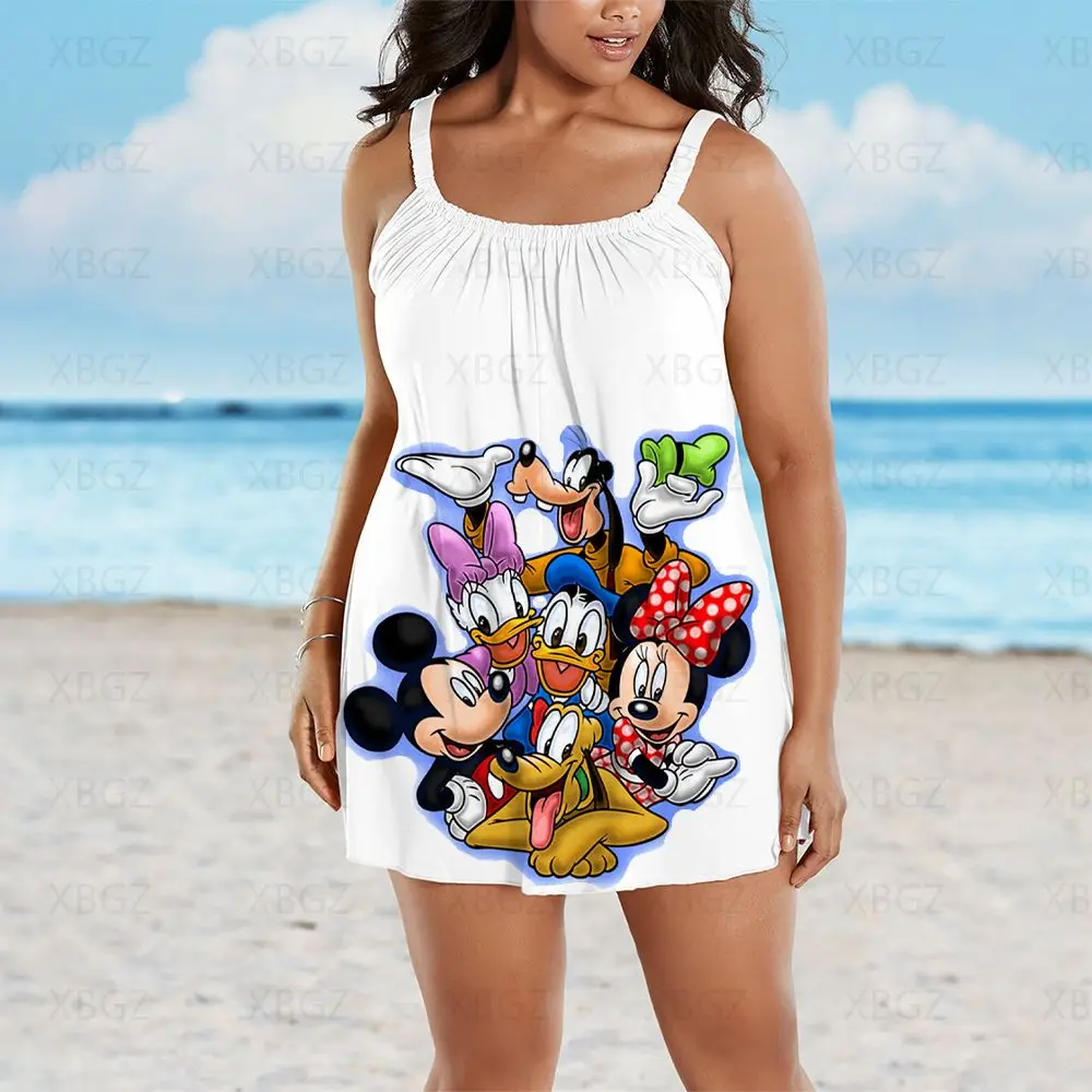 Robe de plage ample sans manches avec imprimé de Mickey pour femmes, tenue d'été Sexy avec écharpe, grande taille, livraison gratuite, 2022