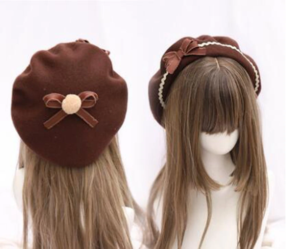 Niedliche Lolita-Baskenmütze für Damen, lässige Mode, koreanische Wolle, Schleife – Detail 11