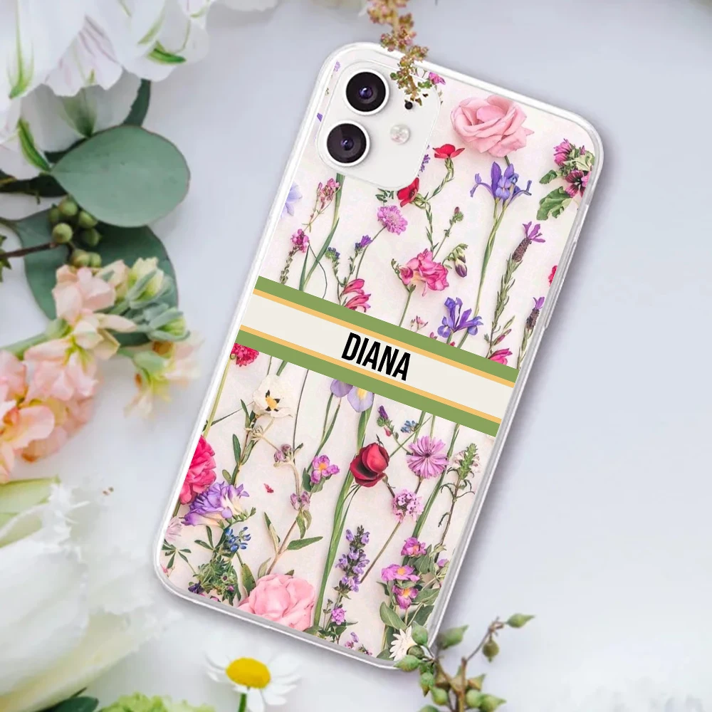 Personalized Name Flowers Cover for iPhone 16 Case 15 14 Plus Funda Girl Friends Gift for iPhone 15 Pro Max 11 12 13 Phone Funda