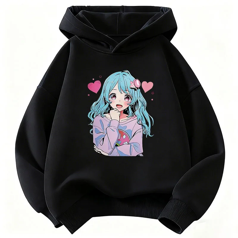 Japanischer Anime-Mädchen-Design Kinder-Hoodie, Niedlicher Harajuku-Kapuzenpullover für Jungen und Mädchen, Herbst-Winter Casual Hoodies