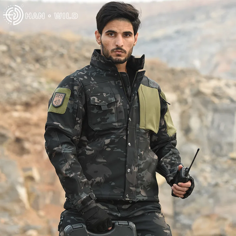Softshell Tactical Jacket Outdoor Training Windproof Waterproof Warm Coat Hunting Camouflage Jackets Camping Hiking Fall Winter