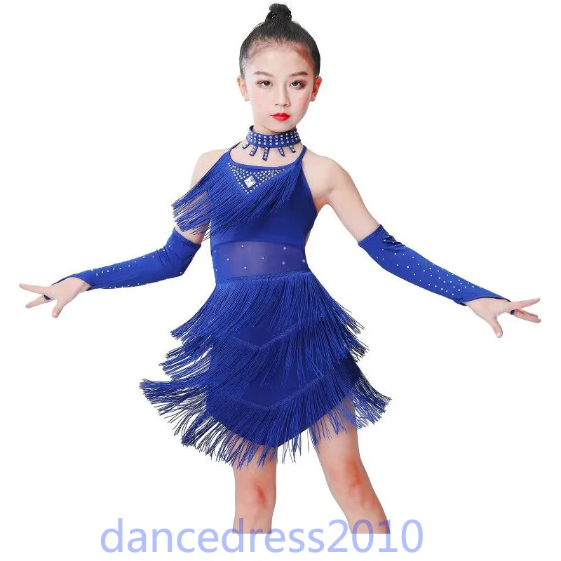 Girls Latin Dance Dress Skirt Solid Tassel Tango Cha Cha Salsa Competition Dancing Dresses Outfit Stage Costume Belly Dance Wear