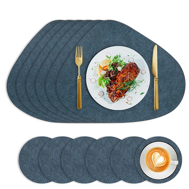 Water Drop Shaped Placemat Cowhide Grain Double-sided Placemats Anti-hot Insulation Advanced Sense Placemat Waterproof Oil-proof