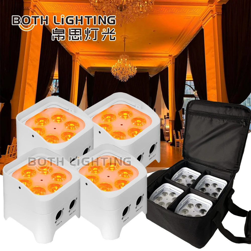 

4 шт. с сумкой 6x18 Вт Mini S6 DJ Freedom Par HEX6 RGBWA UV LED Беспроводная батарея DMX Stage Wash UpLight