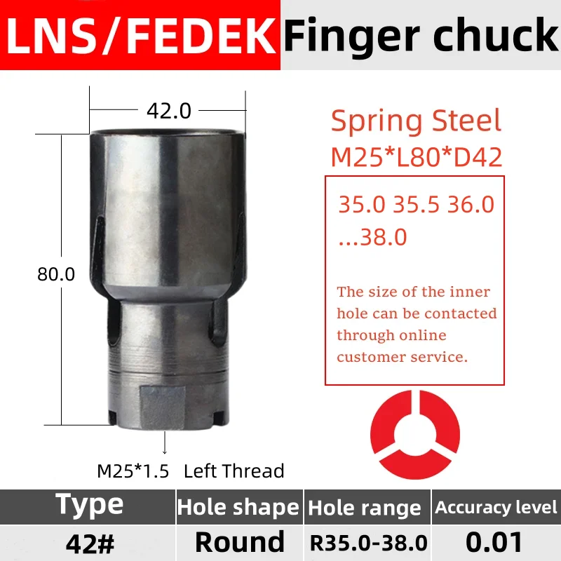 LNS 42# M25*1.5 L/R Finger Chuck Fedek Automatic Bar Feeder Parts Spring Steel collet