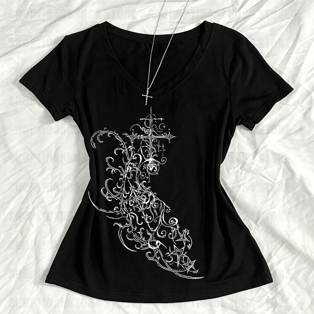 Kawaii Grunge Clothes for Women Star Girl Y2k Tops Harajuku Gothic Graphic Tees Y2k Top Women's Cropped Goth Kpop Where Are You